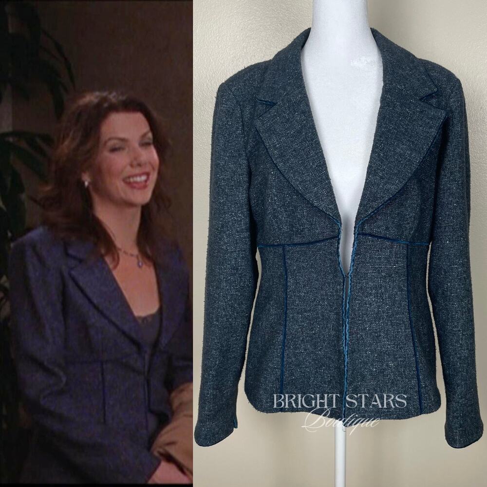 Rare Blue Blazer ASO Lorelai Gilmore Girls Lace Up Back Vintage Office Y2K